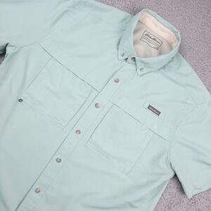 Eddie Bauer Mens Large L‎ Button Up Shirt Short Sleeve Fishing Hiking Mint